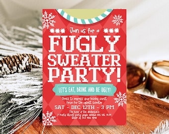 Editable Ugly Sweater Party Invitation: Christmas Holiday Invite (Digital Download)
