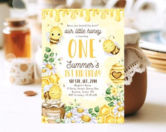 Editable Bee First Birthday Invitation: Sweet to Bee One (Digital Download)