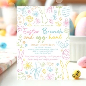 Editable Whimsical Easter Invitation, Printable Easter Party Invitation, Scribble Easter Invite, Whimsical Easter Brunch Invitation, EPC18