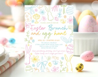 Editable Whimsical Easter Invitation, Printable Easter Party Invitation, Scribble Easter Invite, Whimsical Easter Brunch Invitation, EPC18