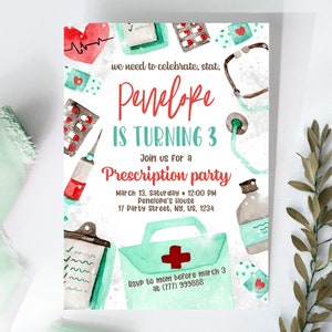 Editable Kids Doctor Birthday Invitation, Kids Medical Invite, Kids Nurse Themed Birthday Invitation, Girl Nurse Birthday Invitation