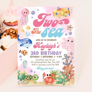 Editable Two the Sea 2nd Birthday Party Invitation, Under The Sea 2nd Birthday,  Sea Life Party Invitation