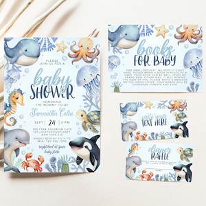 Editable Under the Sea Baby Shower Invitation Bundle, Ocean Baby Shower Invite Pack, Baby Boy Invite, Nautical Baby Shower Invite Bundle