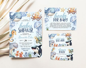 Editable Under the Sea Baby Shower Invitation Bundle, Ocean Baby Shower Invite Pack, Baby Boy Invite, Nautical Baby Shower Invite Bundle