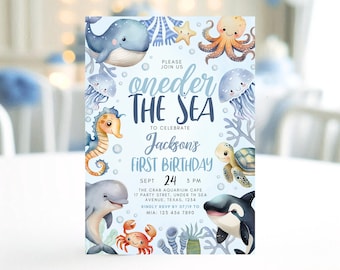 Editable Oneder the Sea Birthday Invitation, Under the Sea Birthday, Boy Ocean 1st Birthday Invite, Sea Animals Birthday Invitation, BBP10