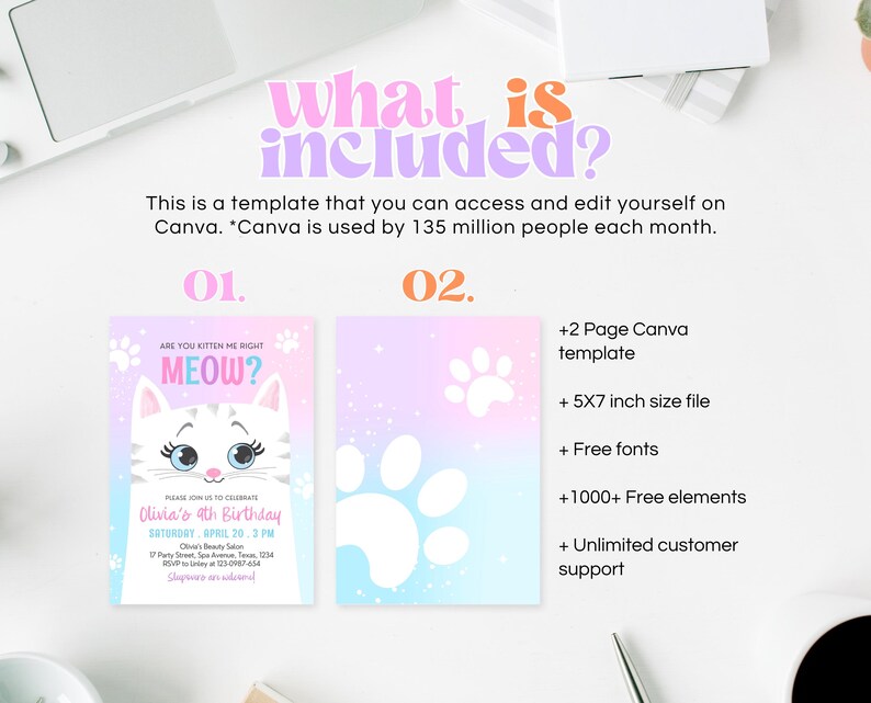 Invitation d'anniversaire modifiable pour chaton Kitty Cat Fête d'anniversaire de chat Inviter chat Are You Kitten Me Pink Kitten Party Girl Téléchargement imprimable, 45 GBP image 6