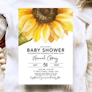 Sunflower Baby Shower Invitation Template, Girl Rustic Sunflower Baby Shower Invite, Boho Sunflower Baby Shower Invite, Sunflower Invitation