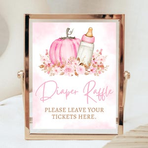 Diaper Raffle Sign Fall Baby Shower, Pink Fall Pumpkin Baby Shower Sign, Girl Baby Shower, Autumn Baby Shower, Baby Pumpkin Sign, FPBS02