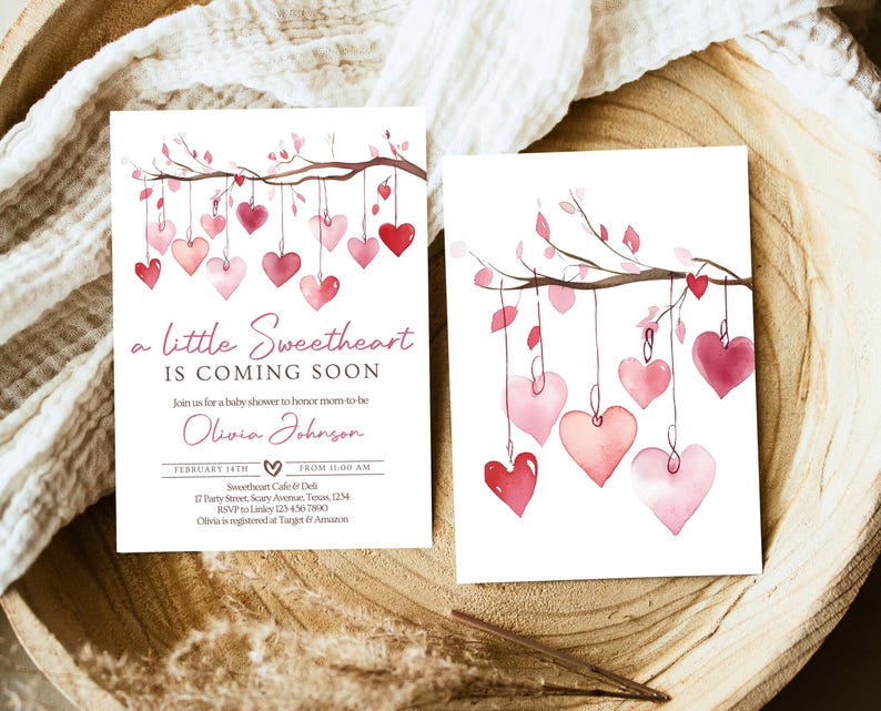 Pink Invitations Heart Sweetheart Baby Shower Invitation: Pink & Red Hearts (editable Download ...