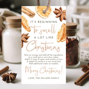 Etichetta regalo di Natale modificabile Potpourri da fornello, etichetta regalo di Natale per insegnanti, etichetta regalo di Natale per vicini, etichetta profumi di Natale, stampabile