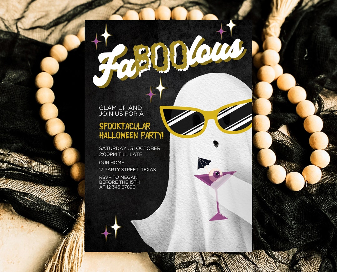Editable Faboolous Girls Night Halloween Invitation Template, Ghosts