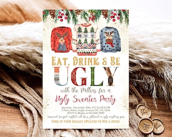 Editable Ugly Sweater Party Invitation, Christmas Ugly Sweater Contest Party Invite, Ugly Sweater Party, Elfed Up Ugly Sweater Party, USP02