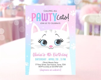Editable Kitten Birthday Invitation: Cat Pawty Invite (Digital Download)