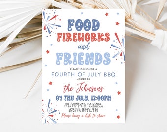 Invitation modifiable au barbecue d'amis du 4 juillet, invitation au barbecue du jour de l'indépendance, invitation au barbecue, invitation au barbecue du 4 juillet, invitation du 4 juillet