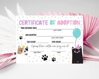 Editable Cat Adoption Certificate, Kitten Birthday (Instant Download)