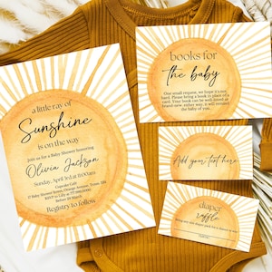Editable Sunshine Baby Shower Invitation Bundle, A Little Ray Of Sunshine Baby Shower Invite, Gender Neutral Sunshine Baby Shower, BSBS01