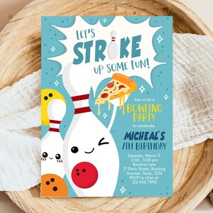 Editable Bowling Birthday Invitation, Boy Bowling And Pizza Party Invitation, Printable Bowling Invitation, Blue Bowling Birthday Party