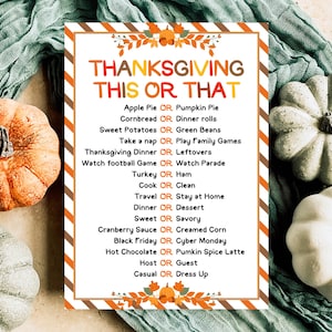 Thanksgiving This Or That Game, Thanksgiving Trivia Quiz for Teens  Adults, Thanksgiving Party Game, Printable Thanksgiving Family Game