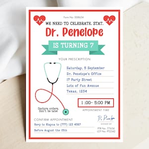 Editable Kids Medical Birthday Invitation, Kids Doctor Invite, Kids Nurse Themed Birthday Invitation, Prescription Birthday Invitation