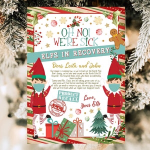Plantilla de carta de recuperación de elfos navideños, carta de elfo que perdió la magia, carta de elfo navideño que estoy enfermo, carta de si un elfo fue tocado, elfo niño y niña