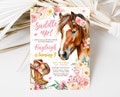Editable Cowgirl Birthday Invitation Template, Girl Horse Birthday Invitation, Cowgirl Party Horse Invite, Pink Floral Birthday Invitation