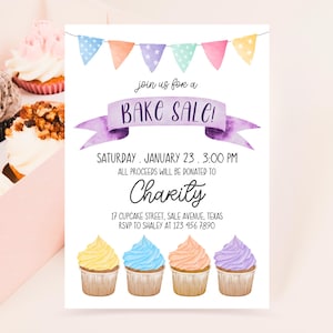 Editable Bake Sale Festival Invitation, Charity Bake Sale Party, Printable Cake Fundraiser Invite