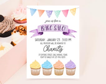 Editable Bake Sale Festival Invitation, Charity Bake Sale Party, Printable Cake Fundraiser Invite
