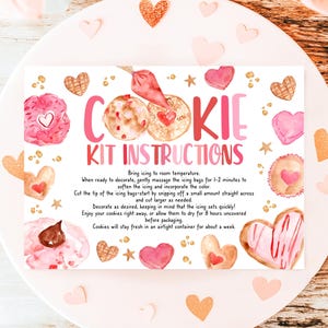 Bewerkbare kaart met instructies voor Valentijnskoekjeskit, versier je eigen Valentijnskoekje, decoratieset voor koekjes DIY, afdrukbaar, direct downloaden