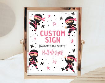 Editable Girl Ninja Birthday Custom Sign Karate Martial Arts Themed Pink Ninja Poster Printable Ninja Birthday Sign Digital Download GBP54