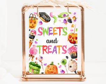 Sweets And Treats Sign Halloween Candy Birthday, Halloween Sign, Spooky Party Sign, Sweets And Candy Halloween Decor, Printable, CHBP01
