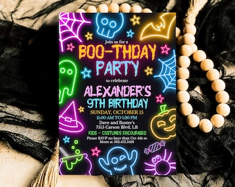 Editable Neon Halloween Birthday Invitation, Halloween Neon Invite, Printable Neon Halloween Party Invite, Neon Halloween Invite, NHBP01