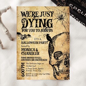 Vintage Skull Halloween Party Invitation: Editable Template (5x7 inch)