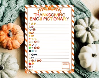 Thanksgiving Emoji Pictionary Game, Thanksgiving Trivia Quiz für Jugendliche Erwachsene, Thanksgiving Partyspiel, druckbares Thanksgiving Familienspiel