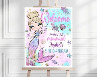 Editable Mermaid Birthday Welcome Sign, Glitter Mermaid Welcome Poster, Under the Sea Birthday Sign, Printable Mermaid Party Decorations