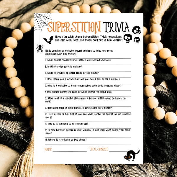 Halloween Superstition Trivia Game Template, Halloween Trivia, Halloween Party Game, Halloween Fun Games, Halloween Family Party Game