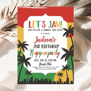 Editable Reggae Birthday Invitation, Reggae First Birthday Party Invite, Jamaican Theme Birthday, Reggae Party Invitation Template
