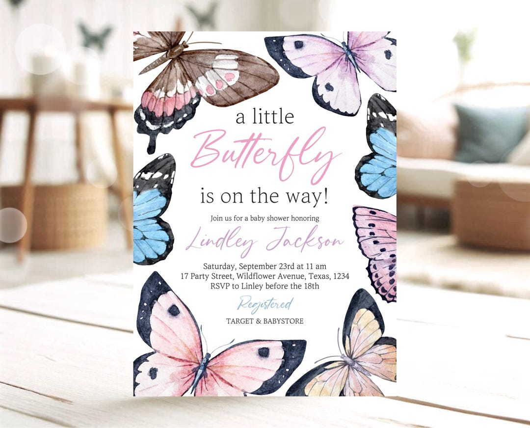 Editable Butterfly Baby Shower Invitation: Pink Floral Design (canva ...
