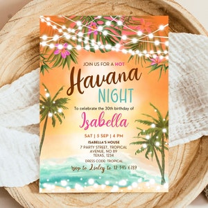 Editable Havana Beach Party Birthday Invitation, Tropical Adult Birthday Invite Printable Template, Instant Download, ABC01