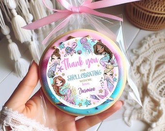 Etiqueta de regalo de cumpleaños de sirena editable, etiquetas de agradecimiento de cumpleaños de sirena, decoración de mesa de cumpleaños de sirena con brillantina, decoración de fiesta submarina