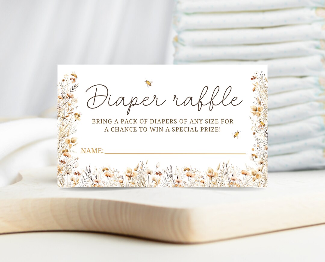 Diaper Raffle Ticket Boho Bee Baby Shower, Wildflower Bee Baby Shower ...