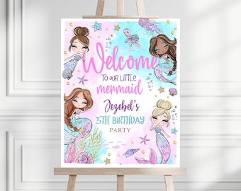 Editable Mermaid Birthday Welcome Sign, Glitter Mermaid Welcome Poster, Under the Sea Birthday Sign, Printable Mermaid Party Decorations