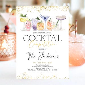 Editable Cocktail Competition Invitation, New Years Cocktail Party Invite, Cocktail Challenge Birthday Invite, Printable, Download, AB04