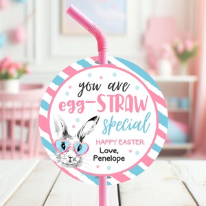 Etiqueta de Pascua editable con pajitas, etiquetas de Pascua, tarjeta de Pascua especial You're Egg-Straw, tarjeta con forma de huevo para niños, etiqueta de Pascua personalizada, decoración para fiestas de Pascua