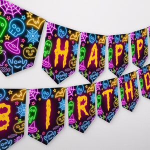 Neon Halloween Happy Birthday Banner, Printable Neon Halloween Banner, Happy Birthday Banner, Neon Halloween Party Decorations