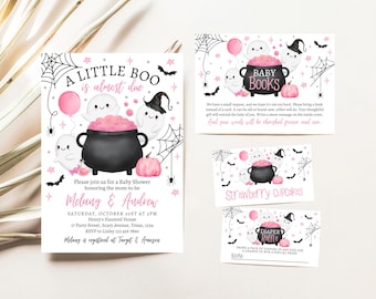 Editable A Little Boo Is Almost Due Halloween Baby Shower Invitation Bundle, Pink Halloween Baby Shower Invitation, Pink Baby Shower, HBSC08