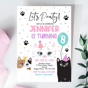 Cats Birthday Invitation Editable, Cat Birthday Invite, Kittens ...