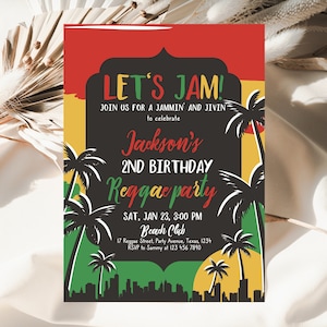 Editable Reggae Birthday Invitation, Reggae First Birthday Party Invite, Jamaican Theme Birthday, Reggae Party Invitation Template