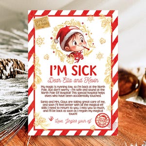 Carta de aviso de recuperación de elfo editable, carta de elfo enfermo, notas de elfo, ideas de elfos navideños, actividades para elfos navideños, descarga instantánea, CEC03
