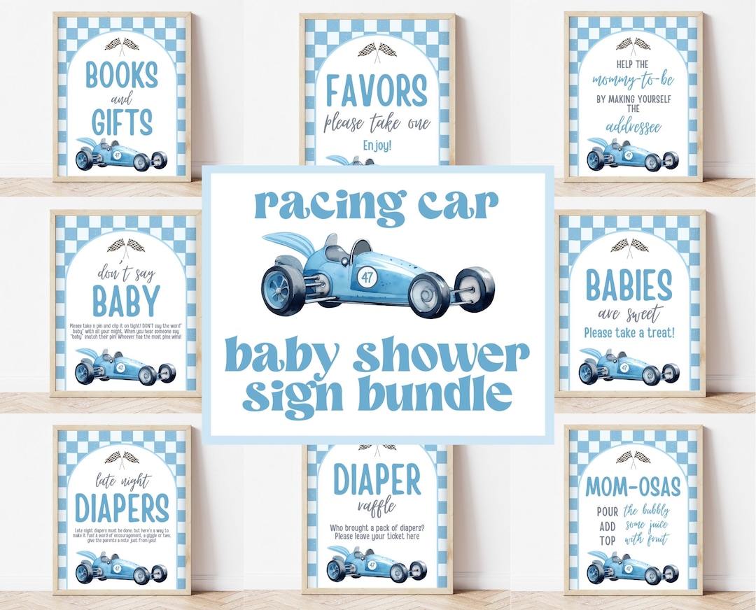 Editable Racing Car Baby Shower Sign Bundle, Vintage Race Car Baby ...