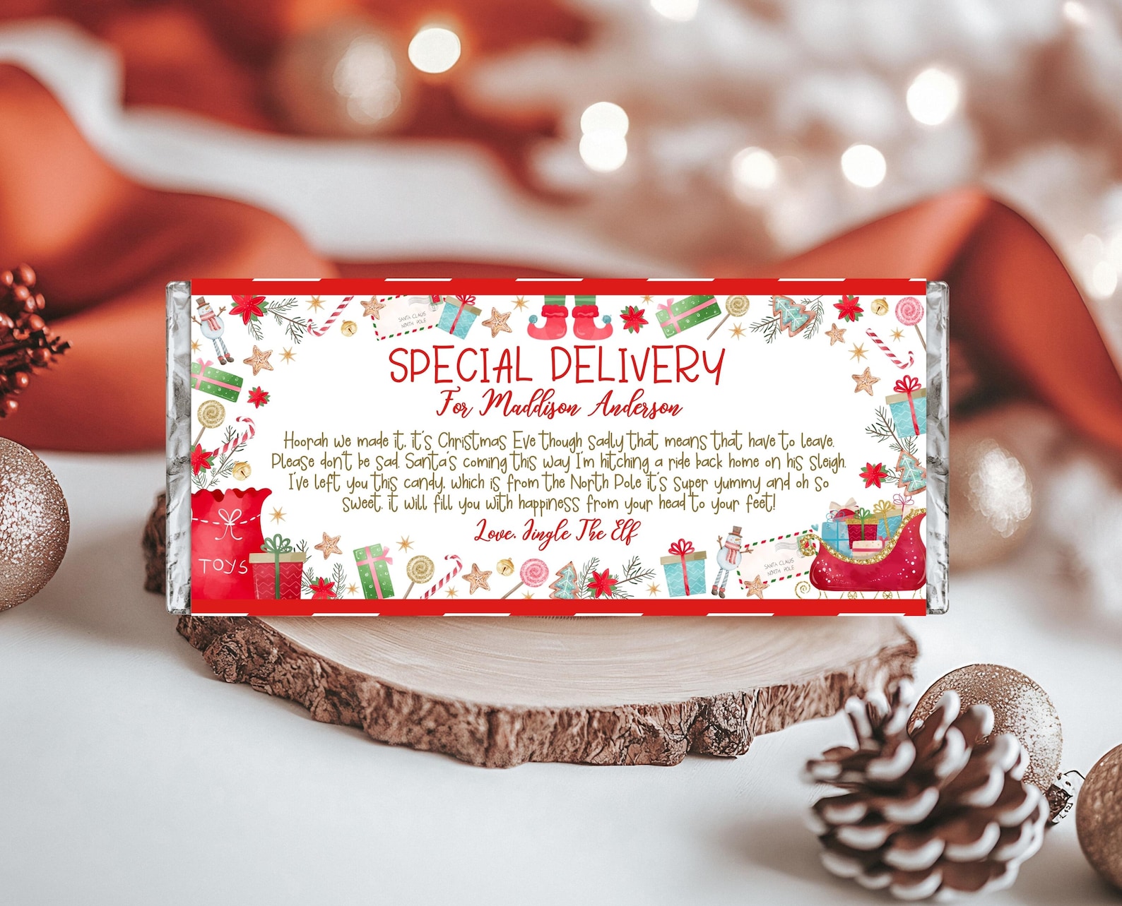 Editable Elf Letter Candy Bar Wrapper, Christmas Eve Chocolate Wrapper ...
